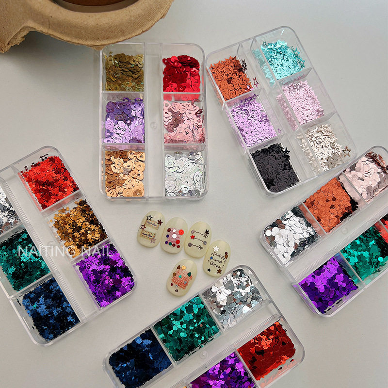 秋冬6宫格迷你大小混装亮片爱心五角星波点常用指甲装饰饰品闪片,彩妆/香水/美妆工具,指甲装饰,淘宝优惠券,粉丝福利购,淘宝优惠卷