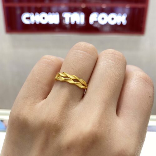 女款9999金包银麻花麦穗戒指指环
