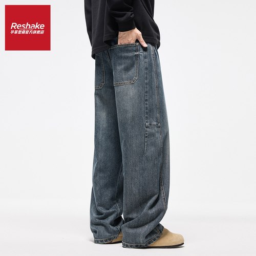 华菲型格冬季新款美式阔腿牛仔裤