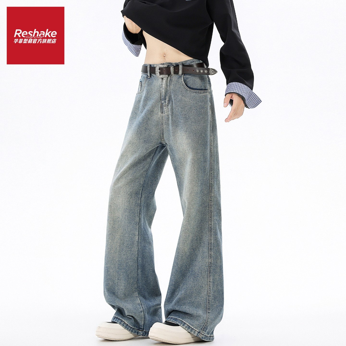 华菲型格冬季美式微喇牛仔裤男士潮牌宽松直筒百搭秋冬阔腿裤子男,男装,牛仔裤,淘宝优惠券,粉丝福利购,淘宝优惠卷