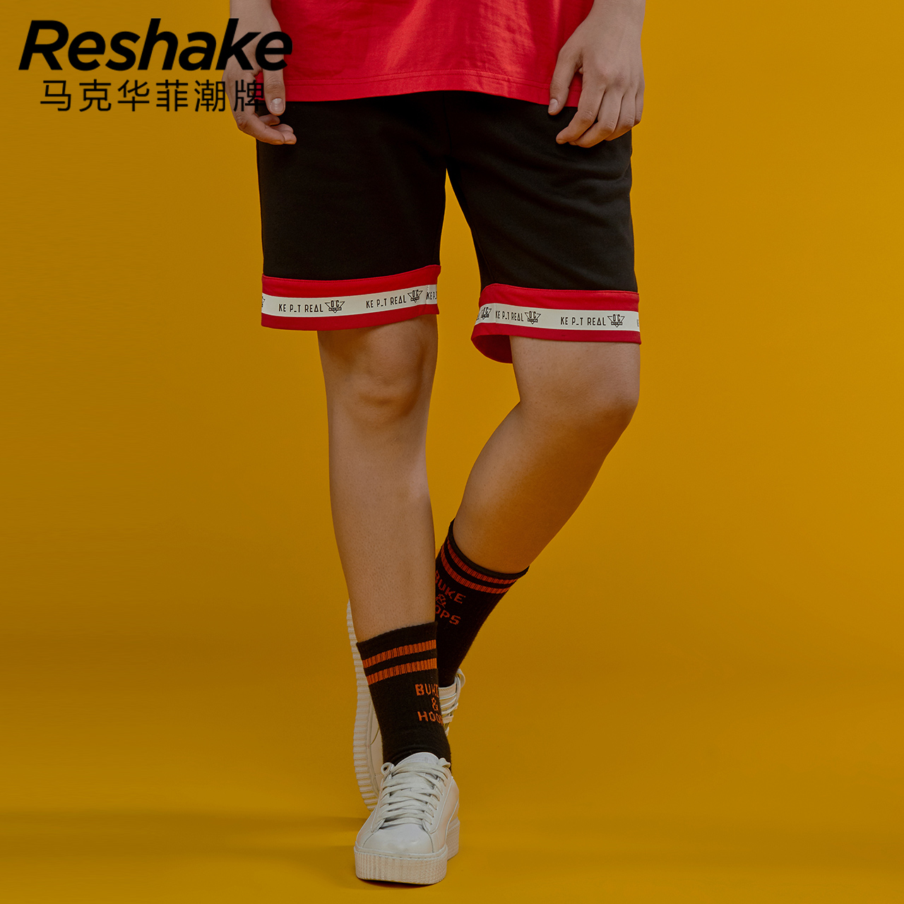 Reshake»ª·ÆÐ͸ñ 2018Ïļ¾ÐÂÆ·×²É«Æ´½ÓÄÐÊ¿ÐÝÏÐÔ˶¯Îå·Ö¶Ì¿ã³±