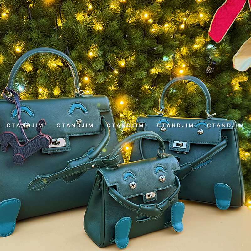 CTANDJIM限量圣诞绿玩具包精钢五金头层牛皮 斜挎包 有趣手袋