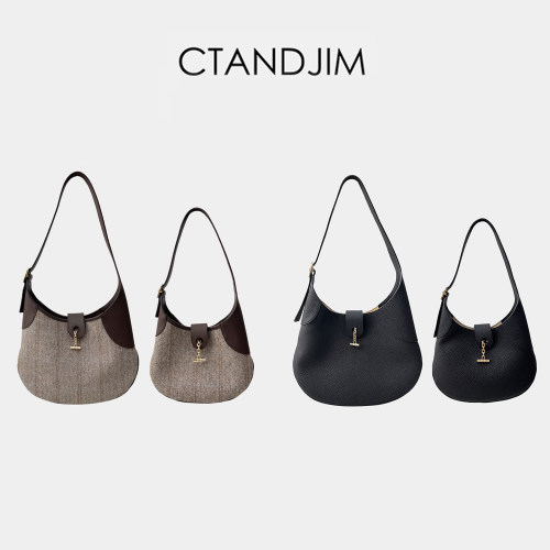CTANDJIM牛皮拼布半圆腋下包