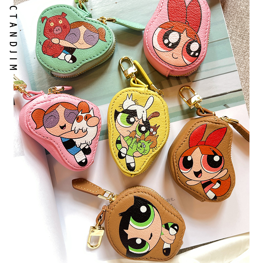 CTANDJIM法国山羊纹羊皮涂鸦散钱包 糖果色包包挂件 耳机包