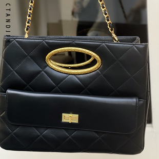 CTANDJIM绵羊皮菱格小口袋 托特包 手提包 购物袋 花园包