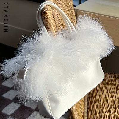 CTANDJIM小众独特 缎面羽毛 手提包 托特包 手提包