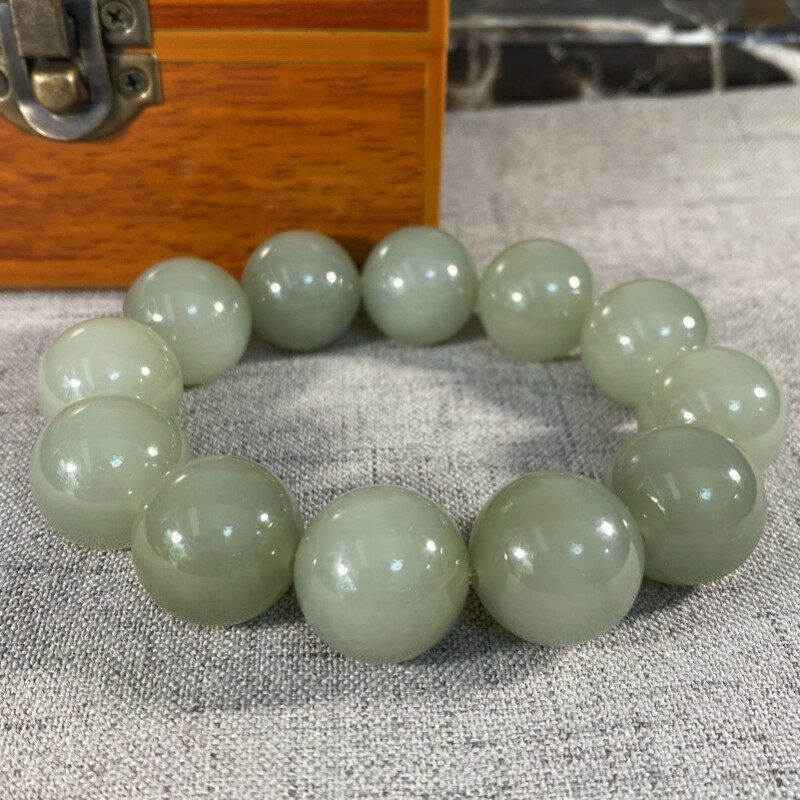 精美漂亮 新疆和田青白玉手链且末料1.8圆珠手串男款手饰苏手工