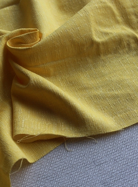 新品进口棉麻布料亮黄色竹节压皱肌理手工服装面料110*200cm