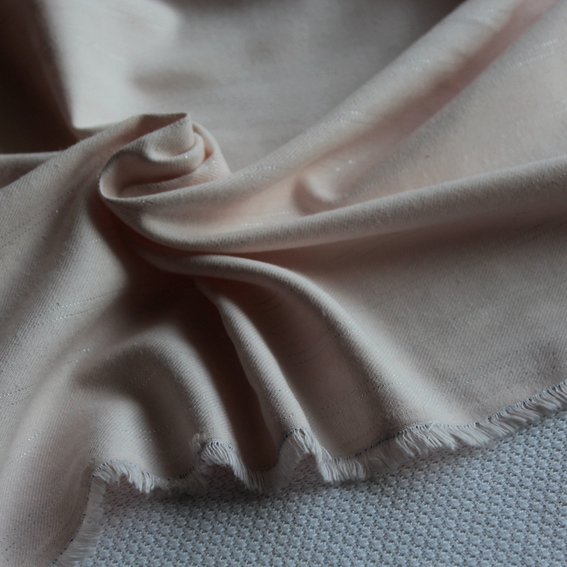 新品纯棉布单面磨毛淡粉色简约夹银丝春秋服装面料140cm宽1米价
