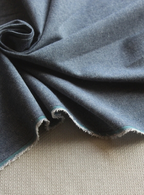 新品日系纯棉布料蓝色擦色简约素色薄款服装面料140cm1米价