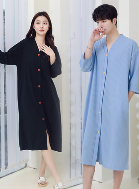 男女通用纽扣浴袍透气春夏薄款宽松休闲家居服睡觉穿的睡衣连衣裙