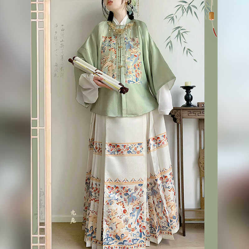2026汉虞葵原创麒麟明制汉服女提花方领补服短袄半袖马面裙套装
