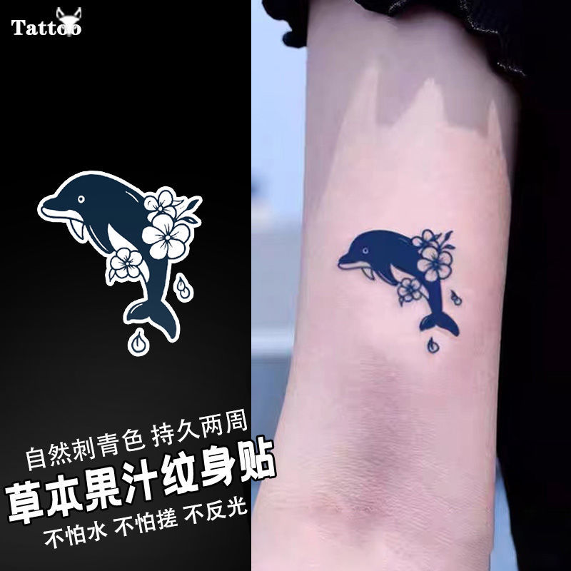 小海豚手腕小图纹身贴草本半永久果汁防水持久逼真ins风纹身男女