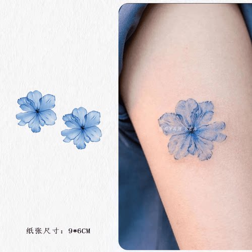 蓝色樱花彩色纹身贴持久