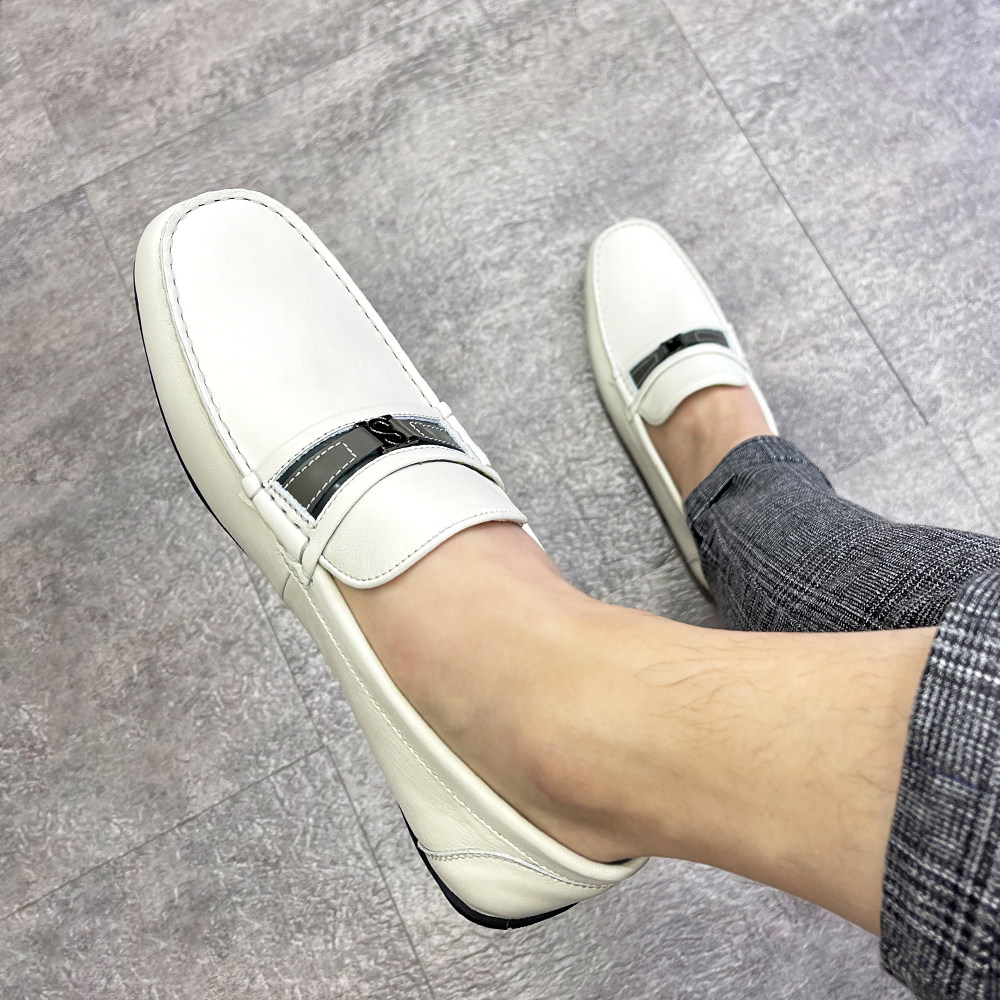 白色夏季软底纯皮豆豆鞋男真皮2021新款潮牌男一脚蹬休闲皮鞋男鞋