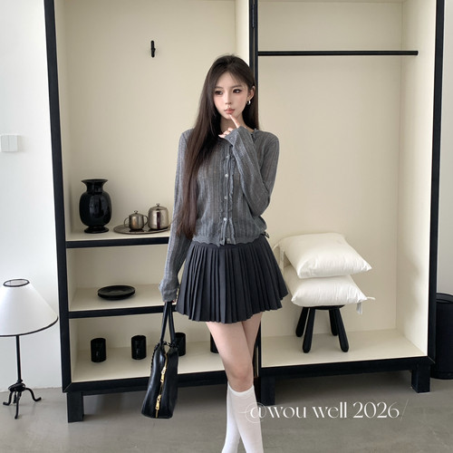 WOU WEII 無尾-秋上新韩系木耳边针织喽哦蝴蝶结针织开衫86592
