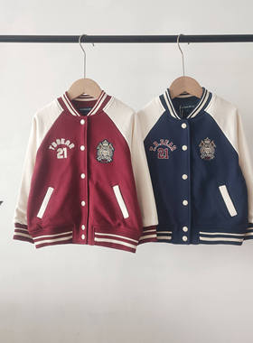 TTJM243851K-00 2024春秋款小熊男童女童棒球服纯棉红蓝外套上衣