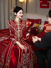 显瘦秀禾服新娘新款嫁衣结婚敬酒服小个子秀和服中式婚服2024春夏