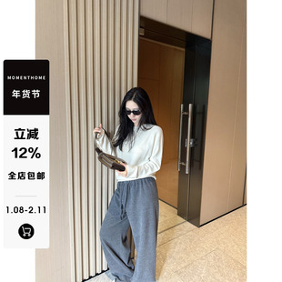 MOMENTHOME  简约无缝一体羊毛羊绒毛衣长袖套头圆领针织衫女春季