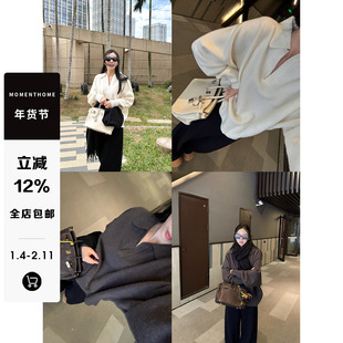 MOMENTHOME 极简主义轮廓版型蝙蝠袖POLO衫100羊毛毛衣针织秋冬女