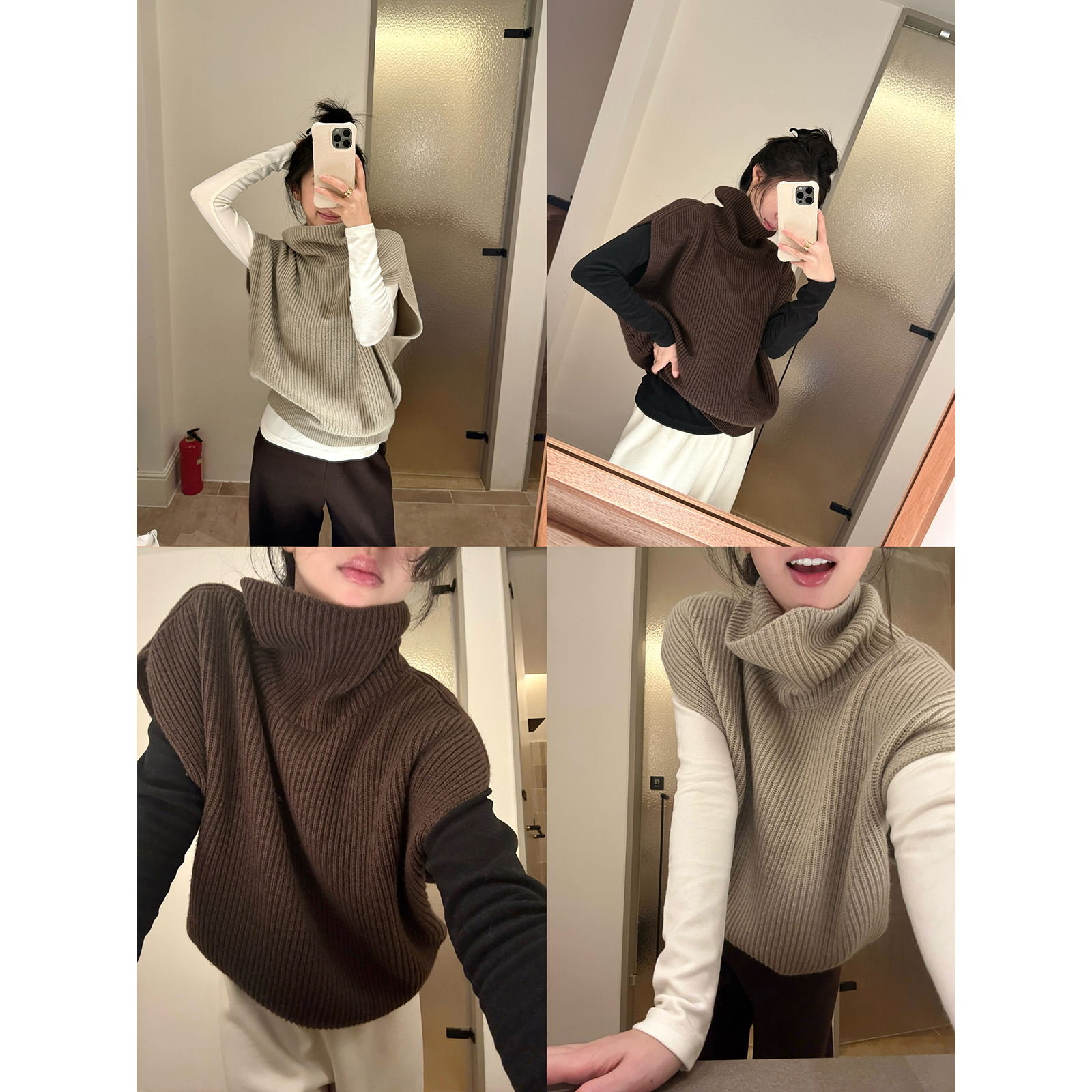 MOMENTHOME 时髦套头高领微阔显瘦高领落肩马甲绵羊毛毛衣针织女