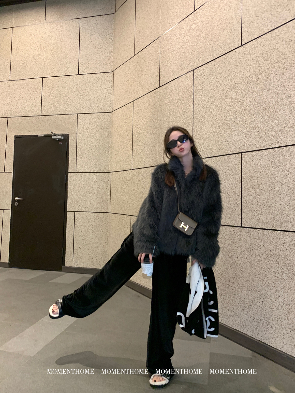 奥斯托卡仿皮草顺毛垂感毛毛外套图片