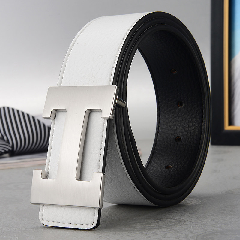 thumbnail for H buckle belt men's pure leather letter belt h head young men and women belt Korean fashion casual tide belt
