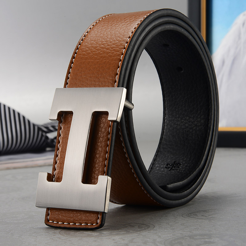thumbnail for H buckle belt men's pure leather letter belt h head young men and women belt Korean fashion casual tide belt
