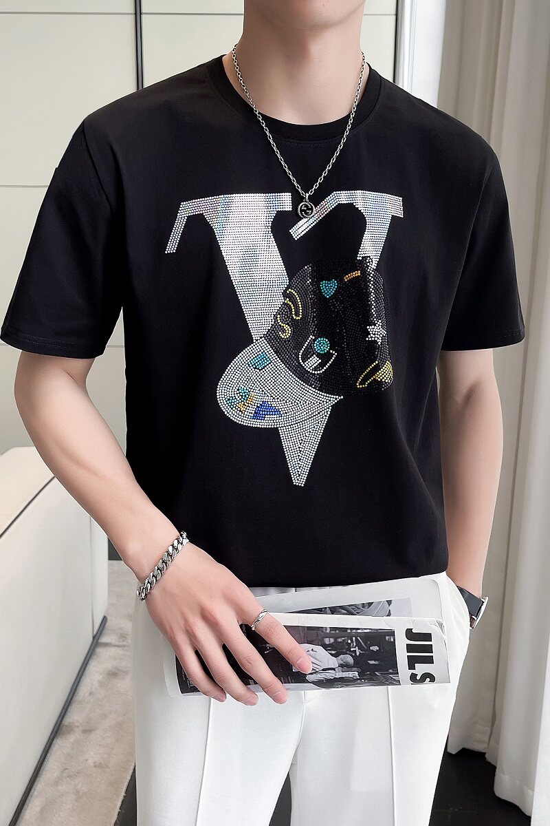 轻熟风新款短袖T恤男社会小伙重工亮片高品质店主风DXA931-P45,男装T恤,星座1207-1