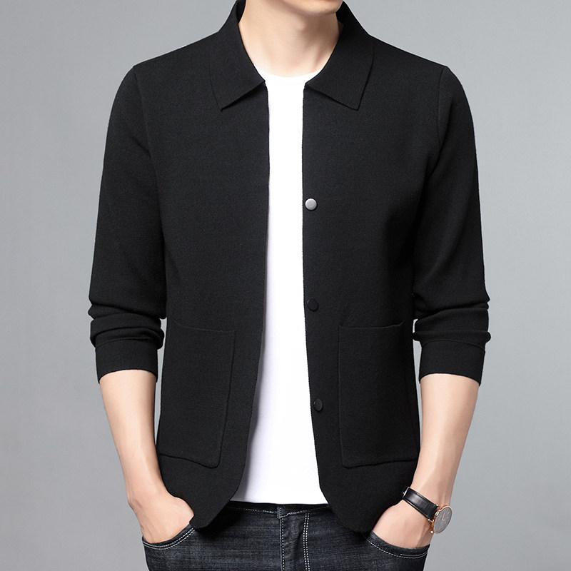 新款针织开衫男休闲男式夹克外套纯色小西装商务风K8812-P85图片