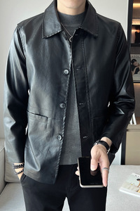 抖音直播新款皮衣男店主风西装皮西服男装中长款风衣PY0981-P75图片
