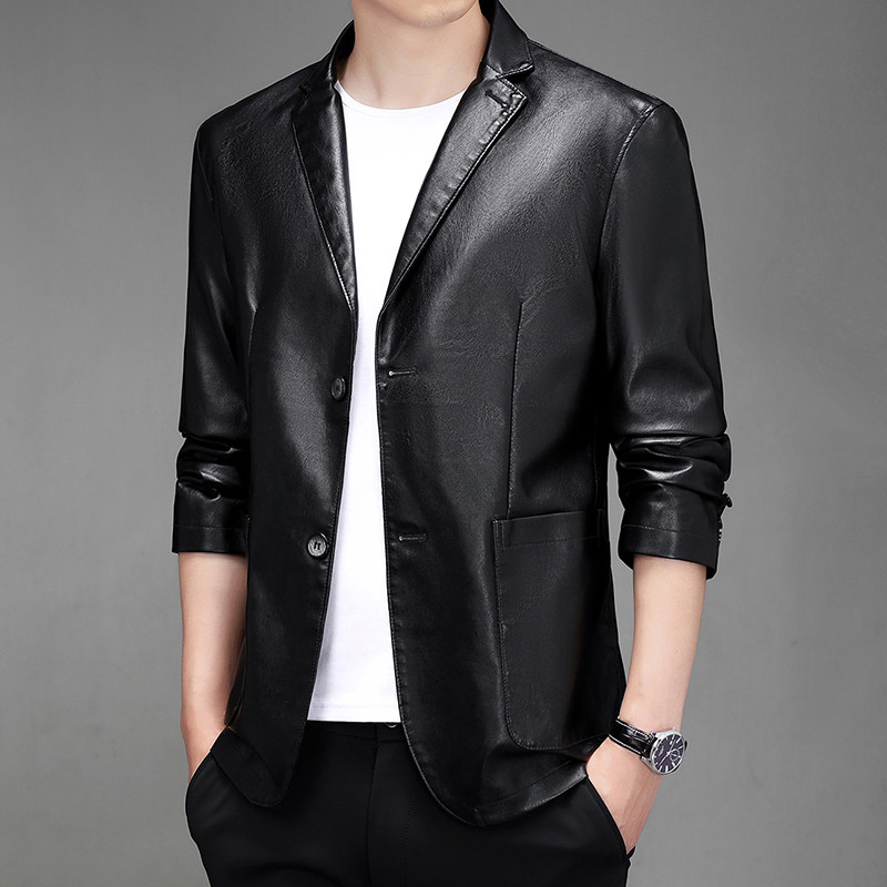 直播新款皮衣男商务风男装皮西服西装外套男式PY0917-P85图片