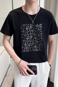 轻熟风新款短袖T恤男社会小伙重工亮片高品质店主风DXA952-P45图片