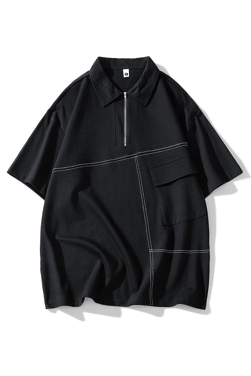 落肩宽松短袖POLO衫男得物白底港风T恤情侣中性日系男女K19-P45,男装Polo衫,星座1207-1