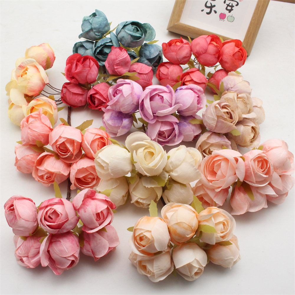 仿真油画茶花苞花束diy蛋糕喜糖盒装饰手工胸花手腕装饰摆件婚庆