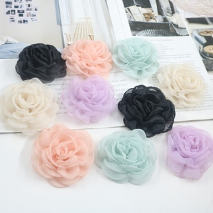 頭飾裝 高檔歐根紗立體玫瑰花朵DIY手工花朵 飾花布藝紗花服飾胸花
