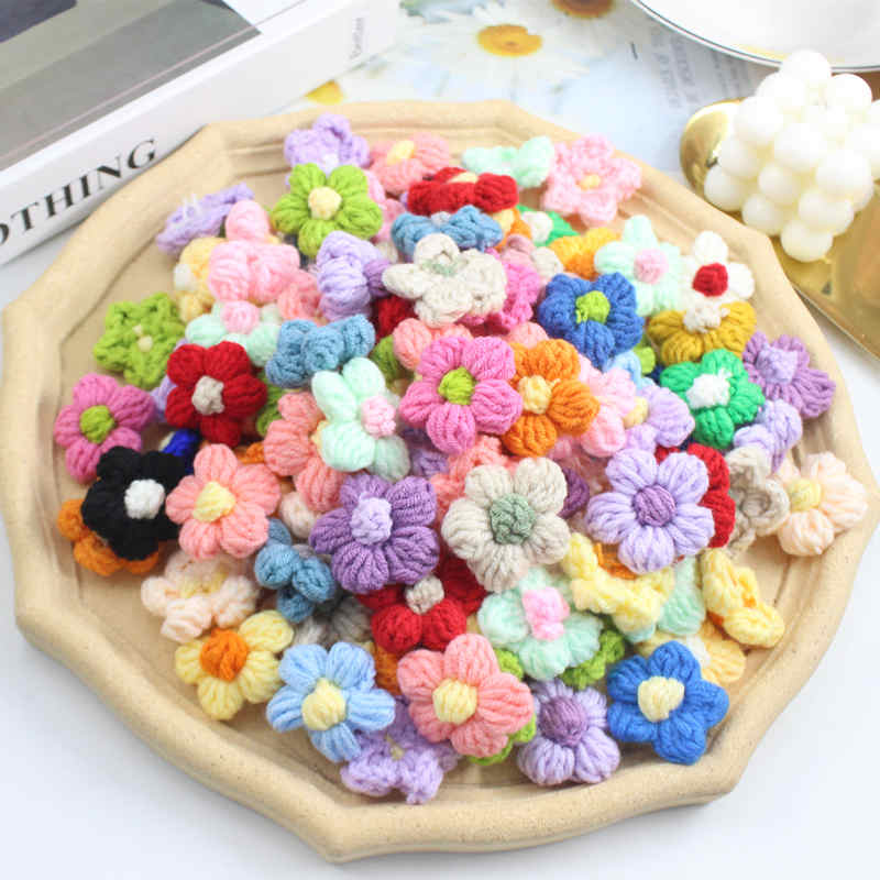 可爱泡芙毛线花手工针织花朵胸针diy手工小装饰材料儿童发饰配件