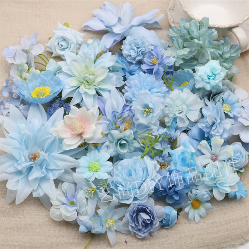仿真花蓝色系混花朵假花diy手工簪花配件运动会班牌装饰材料花艺