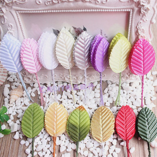 仿真玫瑰叶 花环材料 金叶子 花叶树叶 假叶子 绢花叶0.52元10枝