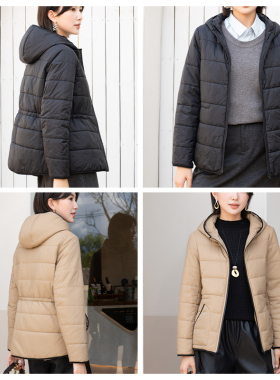 YUN韫2025冬季新品女气质连帽抽绳收腰宽松显瘦百搭保暖棉服外套