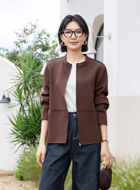 YUN韫2025秋季新品女文艺宽松休闲圆领拉链云感绵软拉毛纯色外套