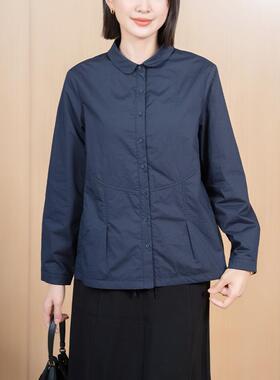 YUN2024冬季新款女单排扣小翻领加厚纯色百搭长袖夹棉衬衫5006