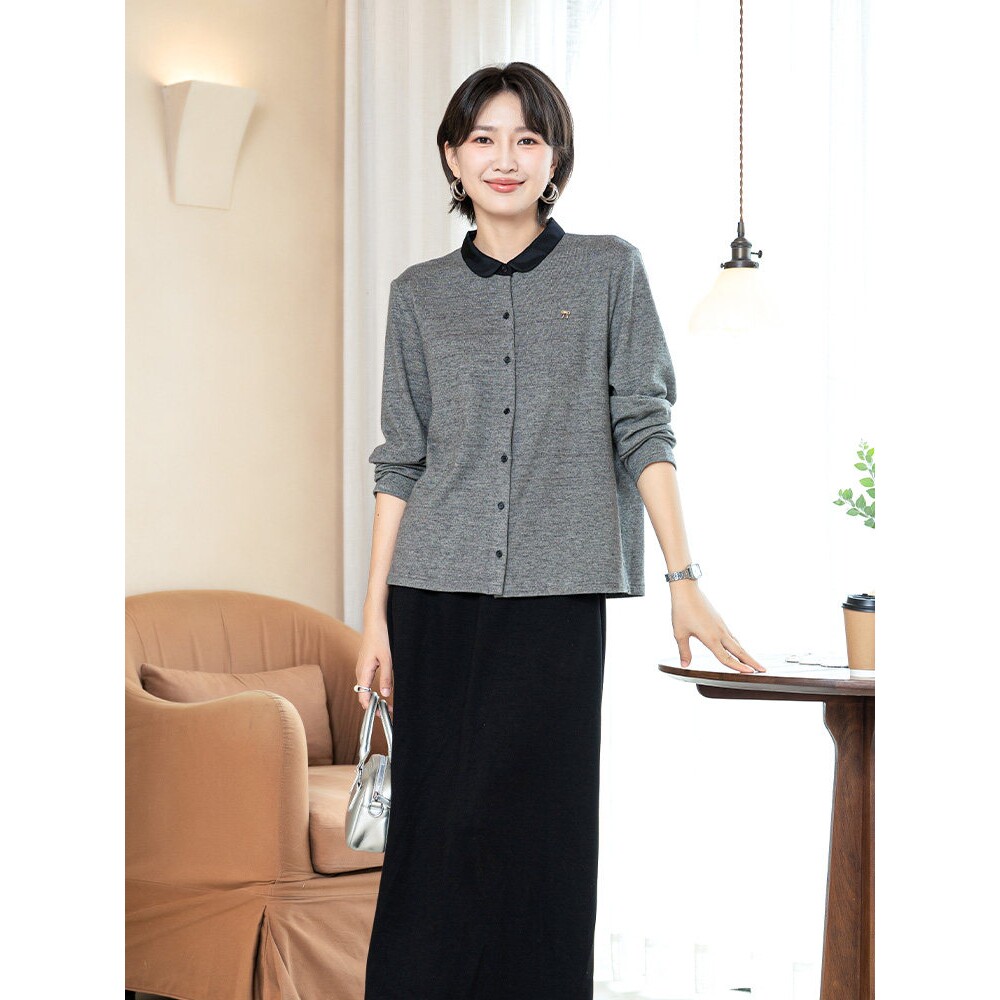 YUN韫秋冬女减龄欧根纱针织开衫