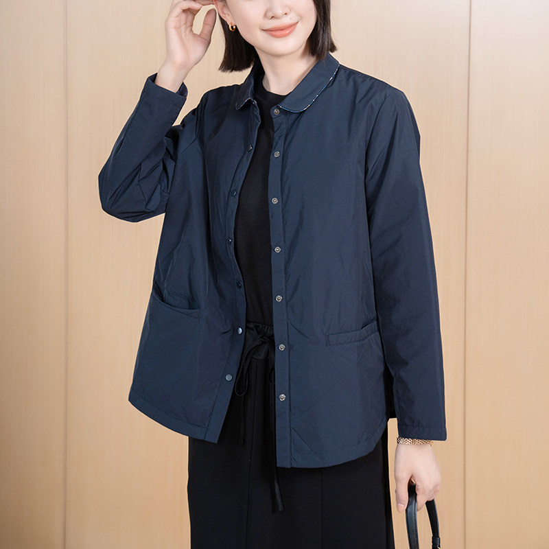 YUN2024冬季新品女装翻领单排扣短款文艺纸片感薄棉衣外套3978