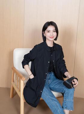 YUN2025春季新款女单排扣韩版氛围感小翻领中长款风衣外套5172