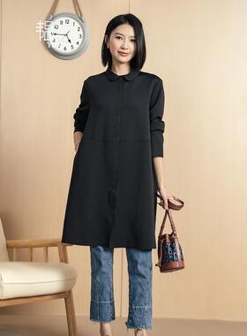 【YUN】2024秋季新款女翻领纯色显瘦中长款休闲轻薄空气层外套