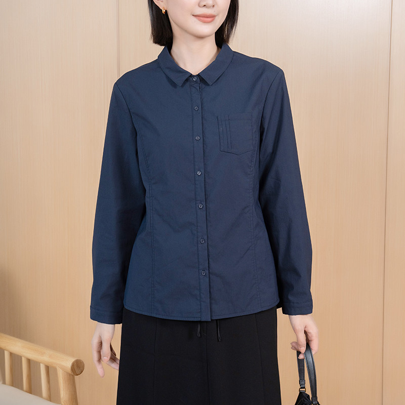 YUN2025冬季福利新品女经典单排扣翻领显瘦保暖水洗棉夹棉衬衫