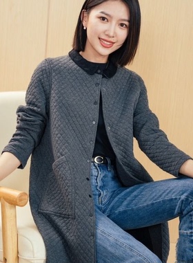 YUN韫2025年春秋休闲百搭女士上衣蕾丝领提花中长款风衣外套