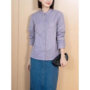 外套 女翻领单排扣简约纯色轻薄超柔软夹棉衬衫 YUN2024冬季 新款