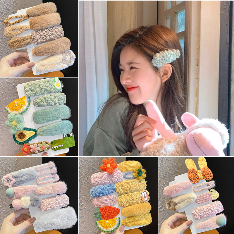 可爱秋冬毛绒发夹子头饰侧